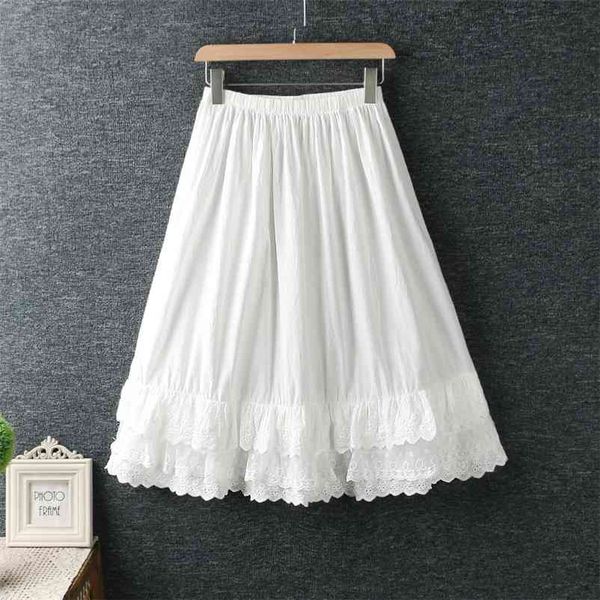 

lamtrip 6 colors-- japanese style lace ruffles hem wide lolita mori girl skirt cotton kawaii saia 210412, Black