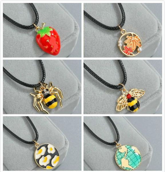 

pendant necklaces womens rhinestrone insect spider bee necklace fruit strawberry black rope pendants jewelry, Silver