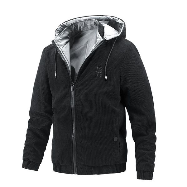

men's jackets double face jacket men casual solid color streetwear corduroy mens winter sports outwear hoodied m-2xl, Black;brown