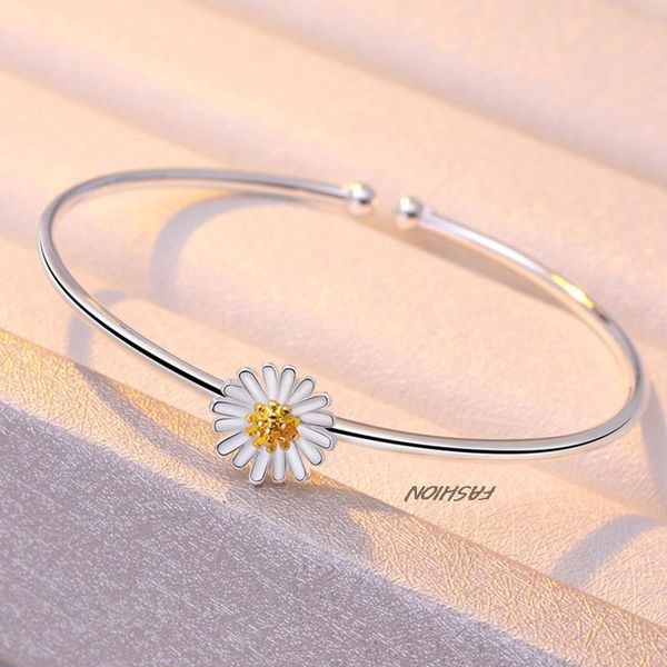 

charm bracelets cute daisy bracelet bohemian enamel sunflower chrysanthemum pendant bangles link chain wedding jewelry, Golden;silver