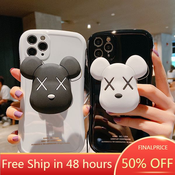 

couple bear apple 12 mini mobile phone case all-inclusive hole lanyard bracket iphone 11 promax cartoon fun xr silicone cases