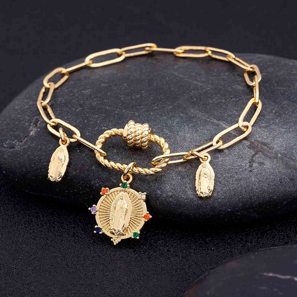 

new arrival virgin mary pendant chain bracelet colorful crystal fashion catholic jewelry fine party anniversary gifts, Golden;silver