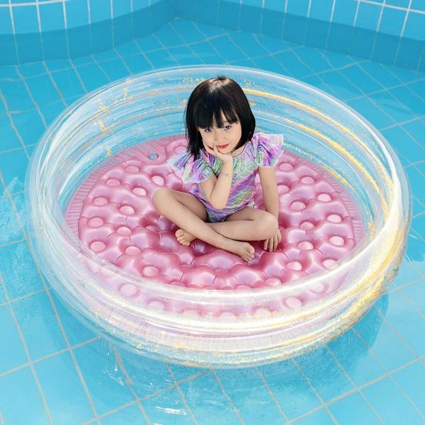 

inflatable floats & tubes 2021 sequin pool children pink girl round swimming floating air cushion bathtub toys