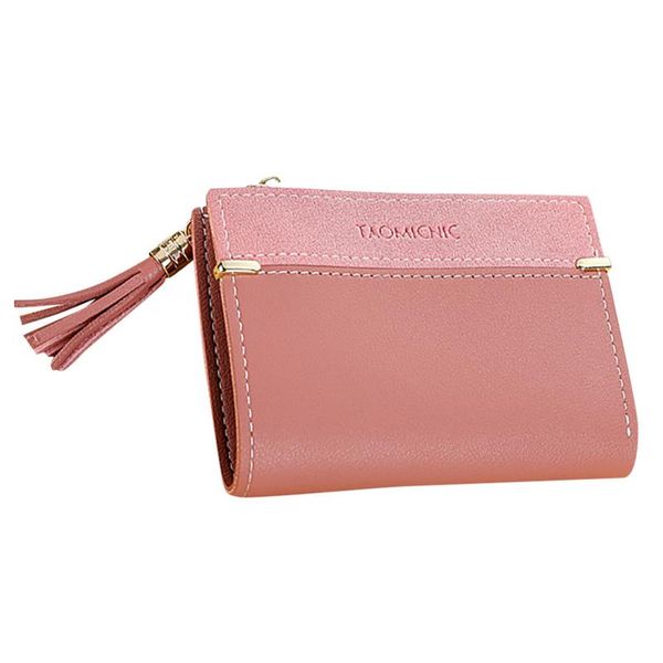 

wallets fashion women's short solid color buckle tassel mini female card bag purse 100% brand easy to carry around a50, Red;black