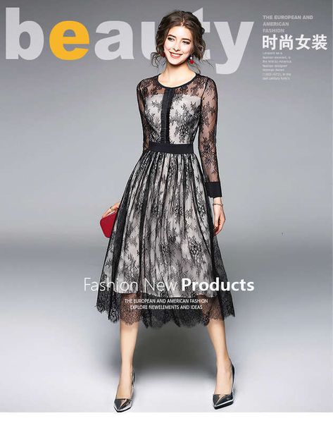 

high women's casual dresses end eyelash lace dress, Black;gray