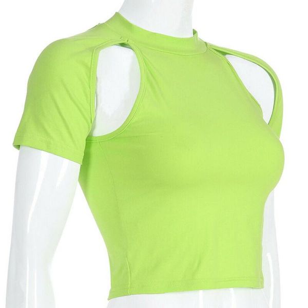 

women's t-shirt one-shoulder bare-neck stitching short sleeve 3 size, White