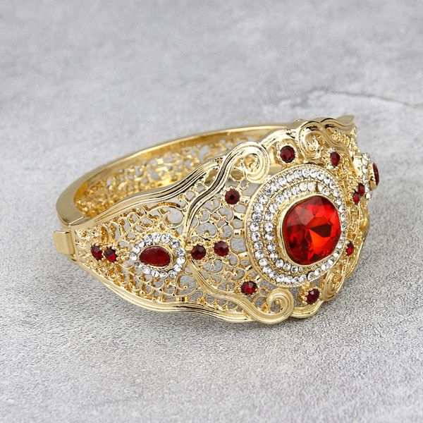

sunspicems gold color women bangle flower cuff bracelet morocco crystal jewelry african bridal bijoux gift, Black