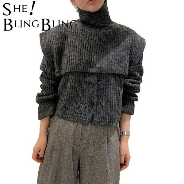 

winter women casual turtle neck loose soft minimalist long sleeve pullover knitting sweater solid shawl clothing 210523, White;black