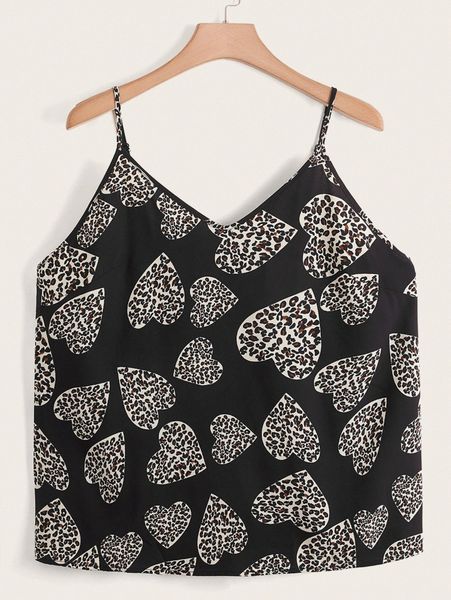 

plus leopard heart print cami e8pj#, Black