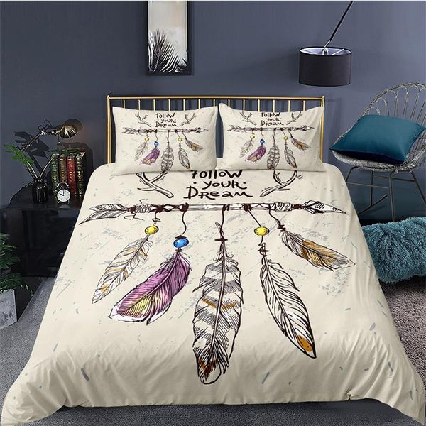 

bedding sets 3d feather print quilt cover set 2/3pc home textiles dream catcher pattern twin  king size duvet