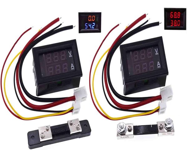 

integrated circuits mini digital voltmeter ammeter dc 100v 10a 50a 100a panel amp volt voltage current meter tester 0.56" blue red dual
