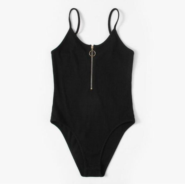 

women's jumpsuits & rompers o-ring zipper front ribbed cami bodysuit summer casual black scoop neck sleeveless bodysuits for women, Black;white
