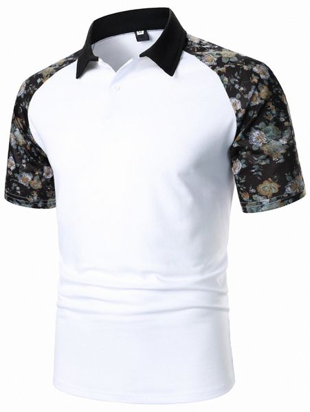 

men floral print raglan sleeve polo shirt j7sb#, White;black