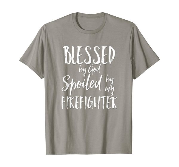 

blessed by god spoiled by my firefighter t-shirt, White;black