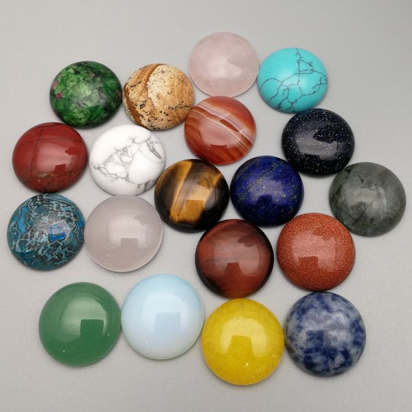 

natural stone 20mm round loose beads opal rose quartz tiger's eye turquoise stone patch face for natural stone necklace ring earrrings, Black