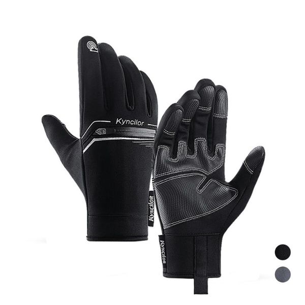 

cycling gloves functional outdoor sports add velvet warm touch screen anti-slip windproof waterproof full finger, Black