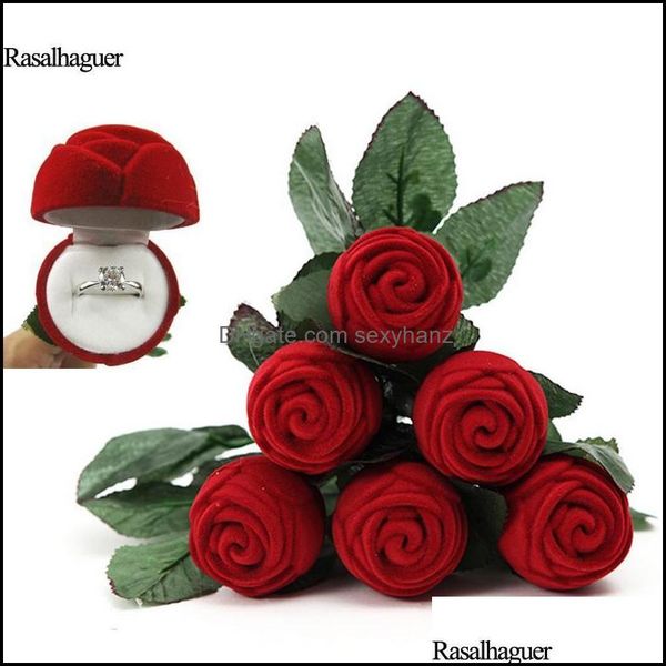 

& jewelry pouches, bags rose shape marriage ring box storage organizer gift packaging present holder jewellery display earring show drop del, Pink;blue