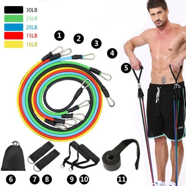 

11pcs/set crossfit yoga exercises fitness elastic training band rubber expander tube home gym resistance bands equipment