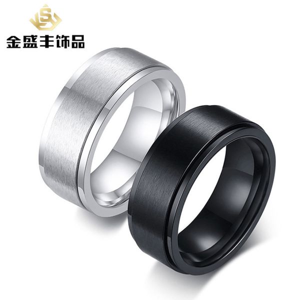 

index finger joint stainless can rotate men's black titanium steel ring r-394