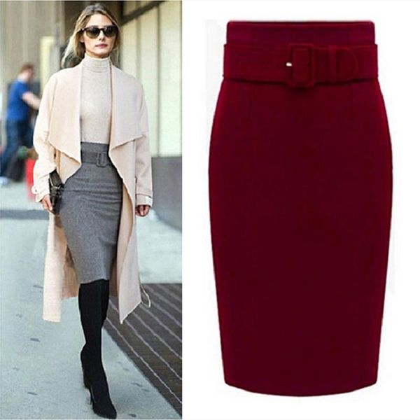 

fashion autumn winter style cotton plus size high waist saias femininas casual midi pencil skirt women skirts b9517, Black