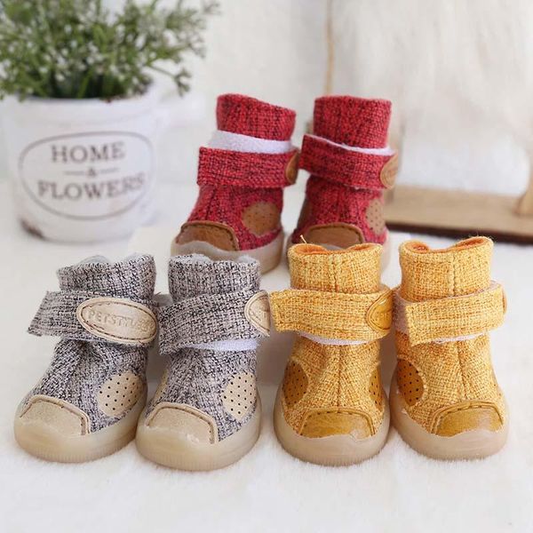 

dog apparel pet shoes spring super breathable 4pcs/set dog's boots cotton anti slip xs 2xl for small products zapatos de perro