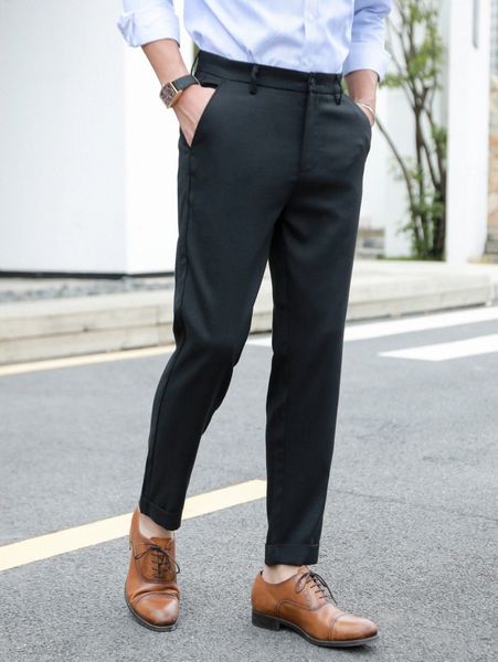 

men space dye straight leg pants 42ox#, Black