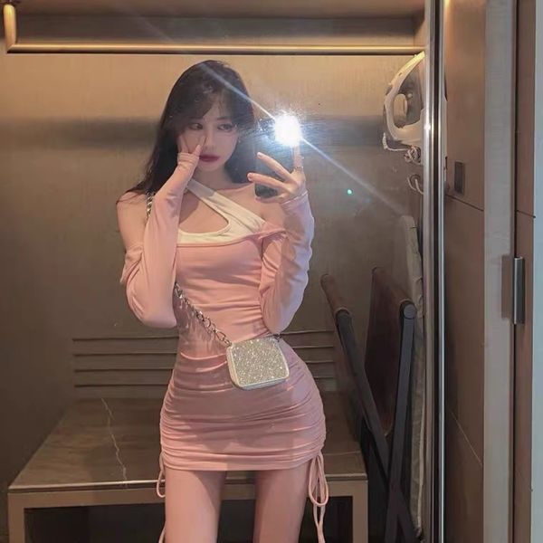 

women's tanks & camis spring and autumn black long sleeve dress slim design with hip drawstring mini europe america 7j71, White