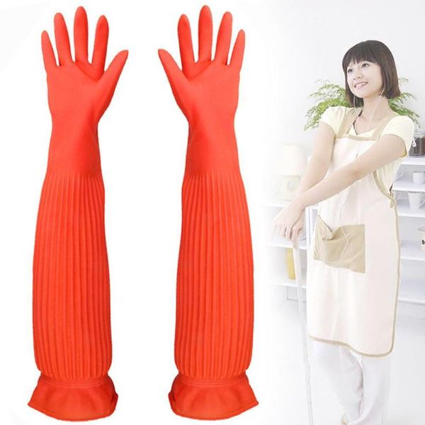 

disposable gloves 55cm kitchen dish washing waterproof non-slip long sleeve latex cleaning