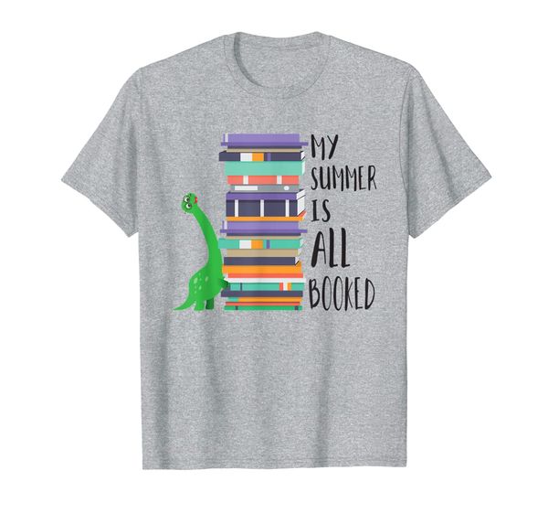 

dinosaur book reading brontosaurus my summer is all booked t-shirt, White;black