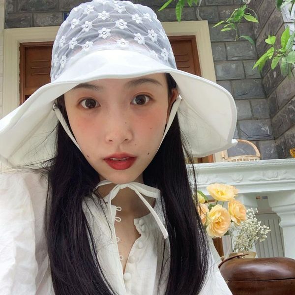 

beanies fairy ling ~ cool breathable lace mesh hat splicing sun protection big brim strap one piece drop