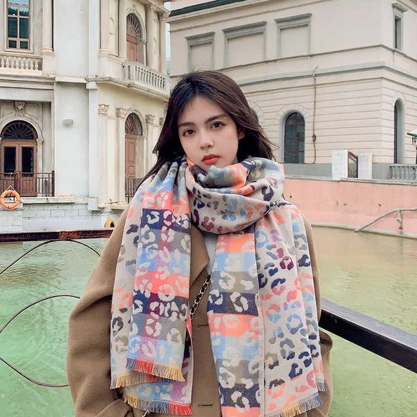 

2021 fashion ins female autumn winter korean shawl versatile student thickened warm scarf, Blue;gray