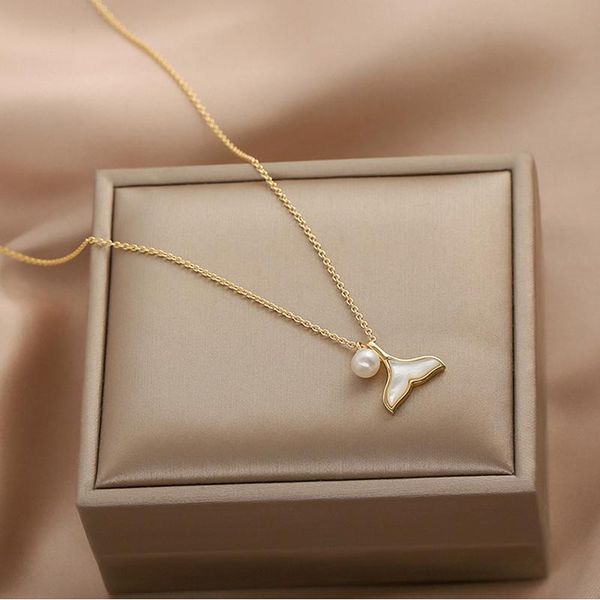 

pendant necklaces titanium steel fashion mermaid tail charm necklace for women creative design opal jewelry, Silver