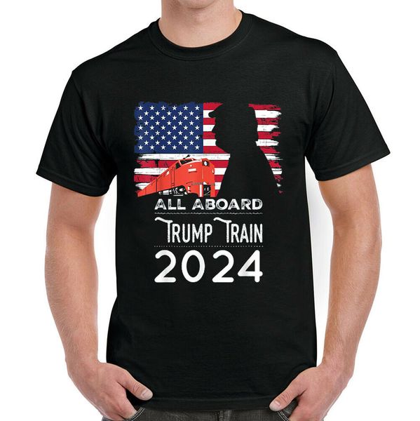 

all aboard trump train 2024 t-shirt, White;black