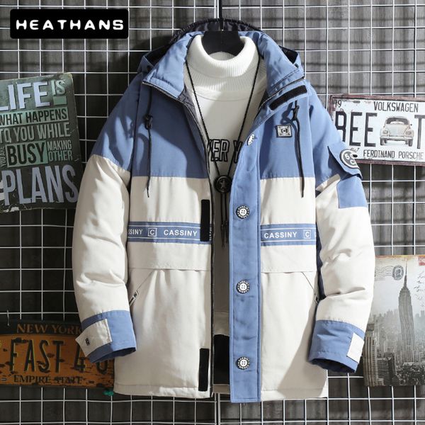 

men's windproof warm thick white duck down casual coat hoodie men's wear, Black