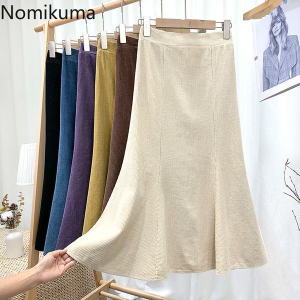 

nomikuma corduroy korean high waist women mermaid skirt causal spring new elegant skirt causal solid mujer faldas 6e767 210427, Black