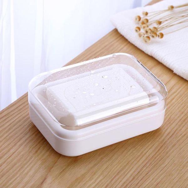 

soap dishes dish with clear lid drain holder for bathroom kitchen(beige white)