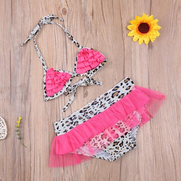 

girl swimsuit set summer 2021, leopard print ruffle sling and panty two-piece suit for vacation swimming beach one-pieces, Black