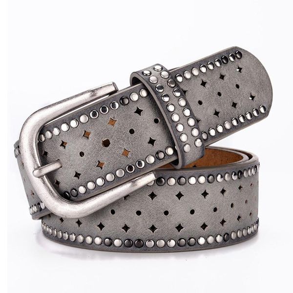 

belts ladies rivet belt fashion rhinestone women's studded inlaid alloy pin buckle cowskin casual jeans trend decorative punk, Black;brown