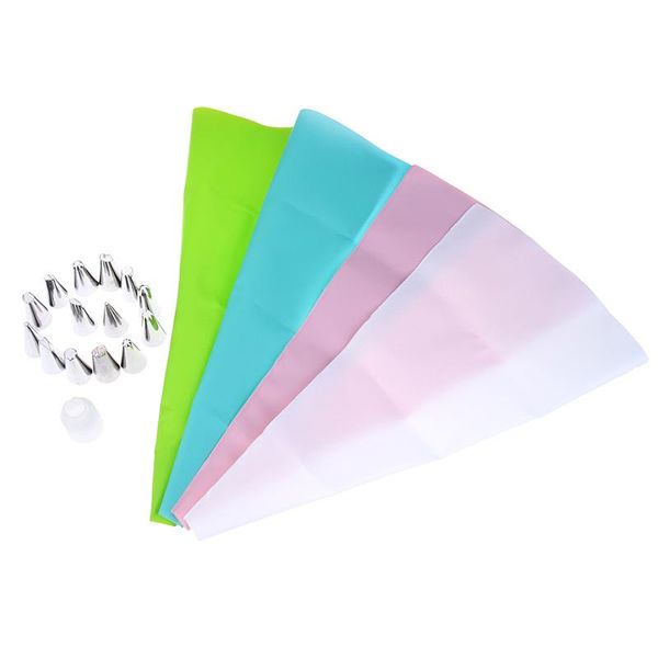 

baking & pastry tools 16pcs/set icing piping cream bag +14pcs stainless steel nozzle+converter diy cake decorating tips fondant