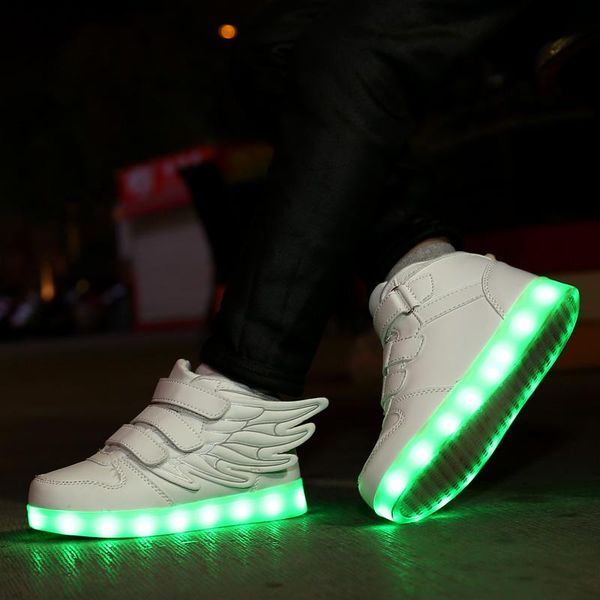 

sneakers children glowing kid luminous size 25-33 for boys girls led with sole lighted shoes, Black;red