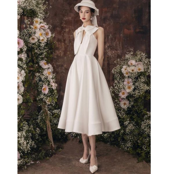 

ethnic clothing white classic elegant satin evening party dress hollow out bow banquet gown women engagement tunic a-line prom, Red