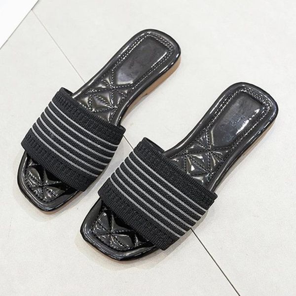 

slippers chaussureshome fashion shoes woman's ladies casual pure color sippers flat heel beach pantoufle femme calzado, Black