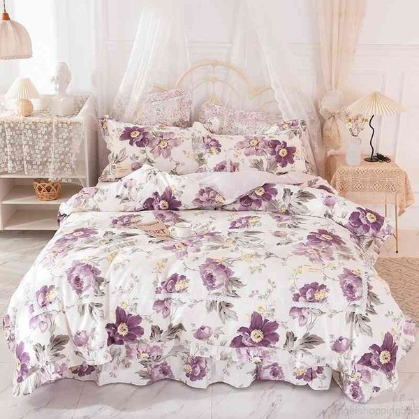 

garden floral printed duvet quilt cover girls farmhouse 100%cotton bedding set bed sheet pillowcase  king 4pcs