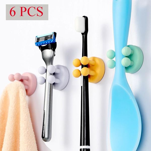 

hooks & rails 6pcs decorative hook toothbrush razor holder rack behind-door key coat clothes bag hanger wall-mounted storage stand