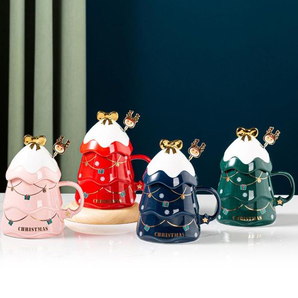 

mugs christmas tree mug coffee cups with lid snowflake present star home cup creative ceramic spoon