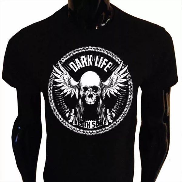 

Dark Life T-Shirt Mens S-5XL Biker Rider Grunge Skull Death Soul D01, White;black