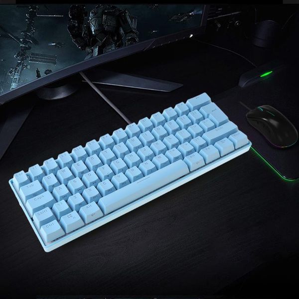 

mini 60% mechanical gaming keyboard 61 keys rgb backlit wired pbt cap ultra compact blue switch keyboards