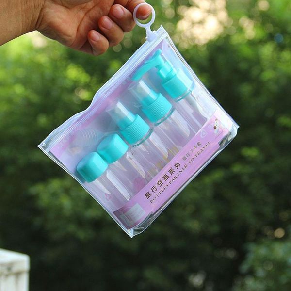 

7pcs/set portable flight travel size bottle pack liquid containers shampoo cream cosmetics refilable bottles for drop storage & jars