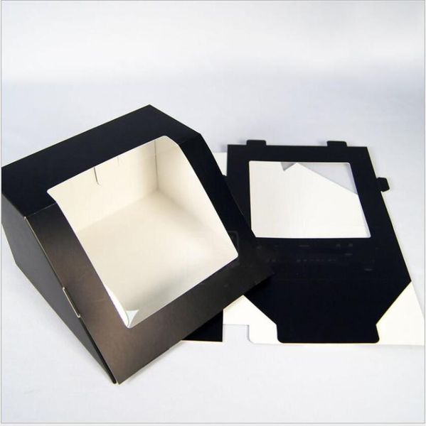 

gift wrap 10pcs black macardboard box foe hat packaging clear pvc window paper jewelry craft display package