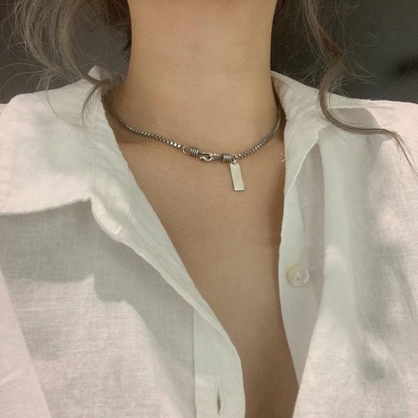 

chokers alphabet square necklace women's short clavicle chain box personality hip hop choker tide, Golden;silver